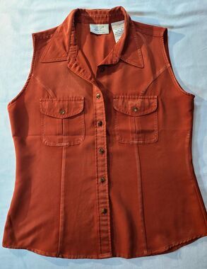Vintage Kathie Lee Collection Orange Sleeveless Button Down Blouse Small